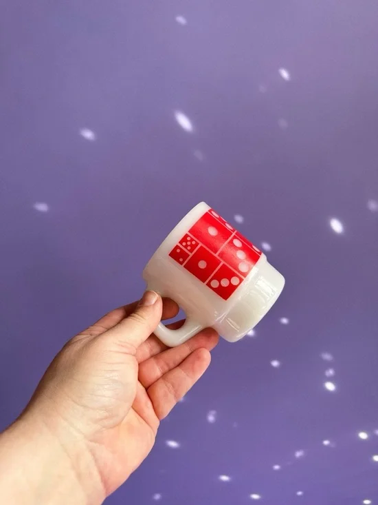 Vintage Orange & Red Domino Stacking Fire King Milk Glass Mugs - Picture 4 of 5